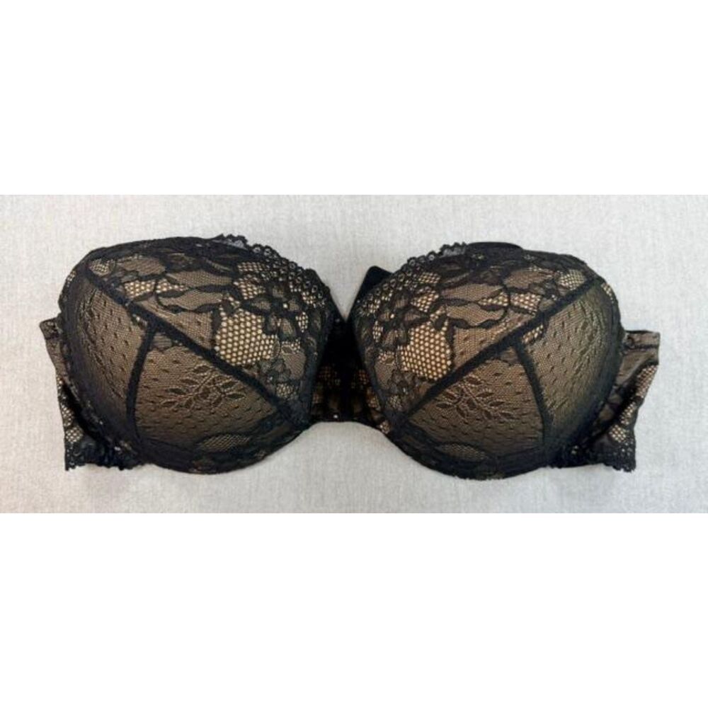 Torrid Black Floral Lace Push Up Plunge Bra Padded Underwire 42DDD